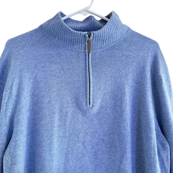 Nordstrom Mens Cashmere Blue Long Sleeve Turtleneck 1/4 Zip Sweater Size L - Picture 3 of 10